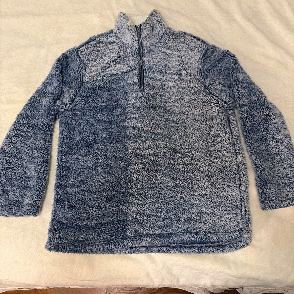 Women’s Light Blue and White Fleece Fuzzy Sweater